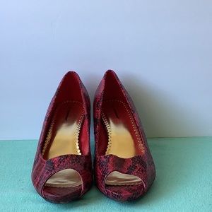 Red and black print heels